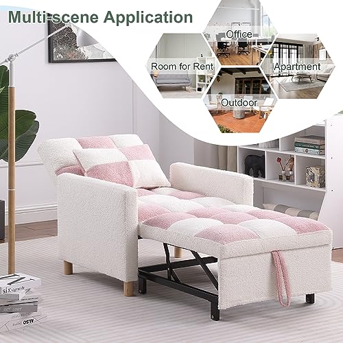 ODUWA Convertible Chair Bed,3-in-1 Sleeper Single Sofa Chair Bed with Pillow,Adjustable Backrest Recliner with Soft Velvet Fabric,Pull Out Sleeper Bed for Living Room,Dorm,Apartment,Bedroom or Office