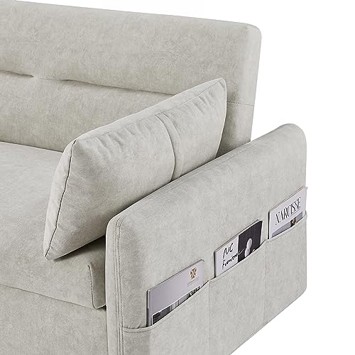 GIA 3 in 1 Convertible Sleeper Sofa, Loveseats Futon Couch Pullout Bed for Living Room,Love Seat Chaise Lounge with Adjsutable Backrest, Storage Pockets, 2 Pillows, Gray