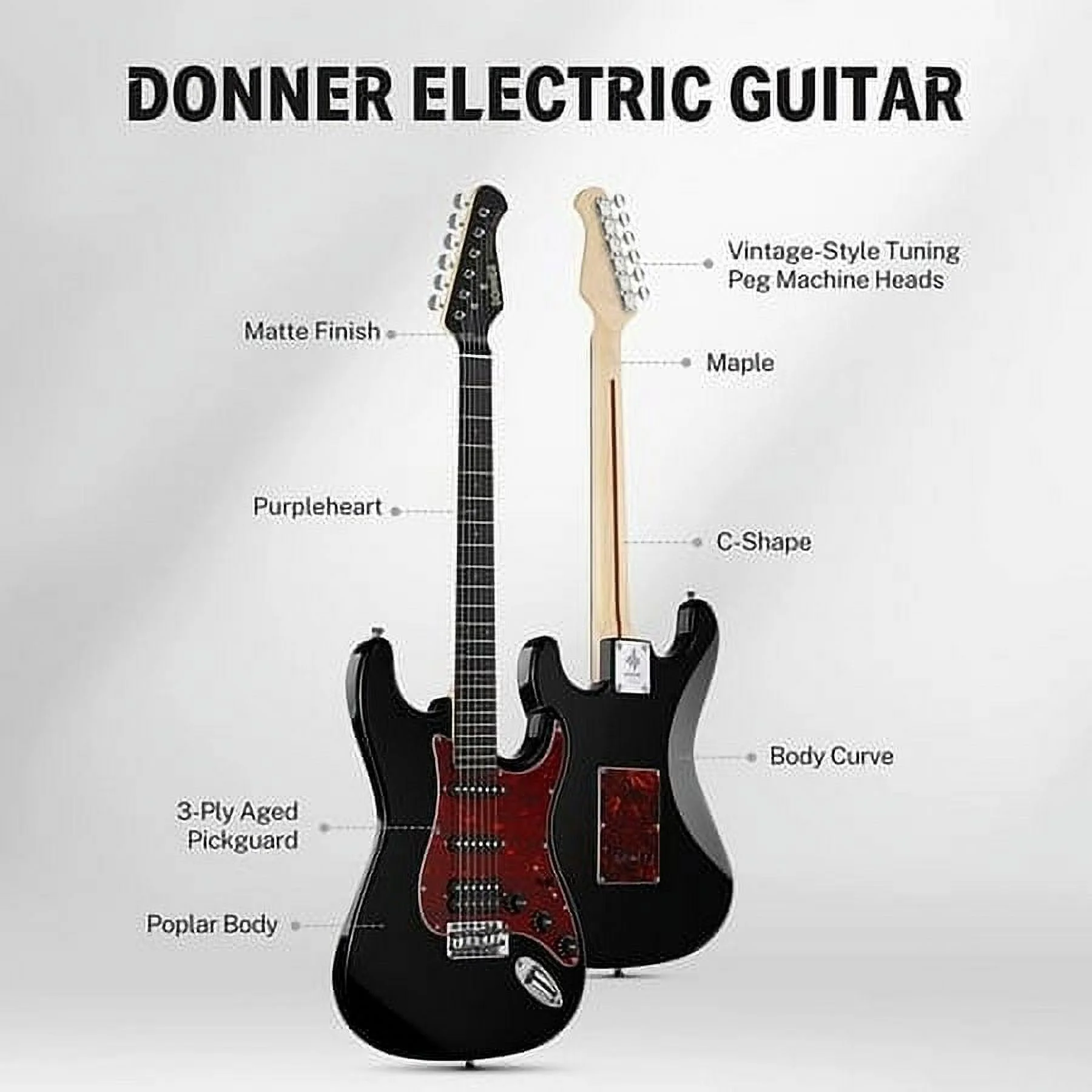 Donner 39 Inch Electric Guitar, Designer Series DST-200 Stylish Solid Body Guitar for Beginner Intermediate & Pro Players, Single Coil Split System, Bonus Bag, Cable, Strap
