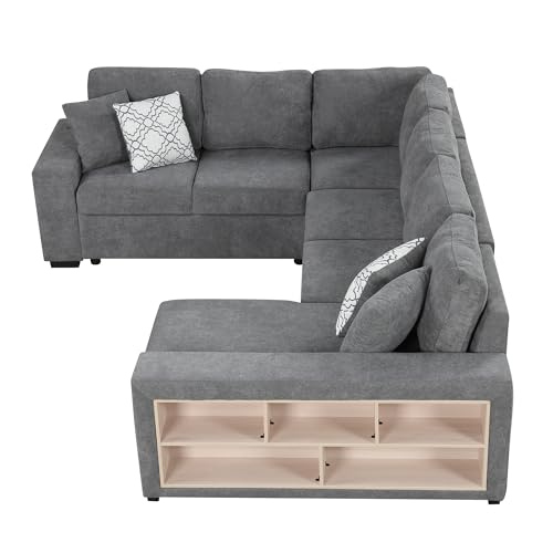 Oversized U-Shaped Sectional Sofa Couch Plush Corduroy Upholstered Modular Deep Seat Sofa&Couch Sectional W/Right Facing Chaise Lounge and 7 Toss Pillows for Home Apartment Living Room Furniture Sets