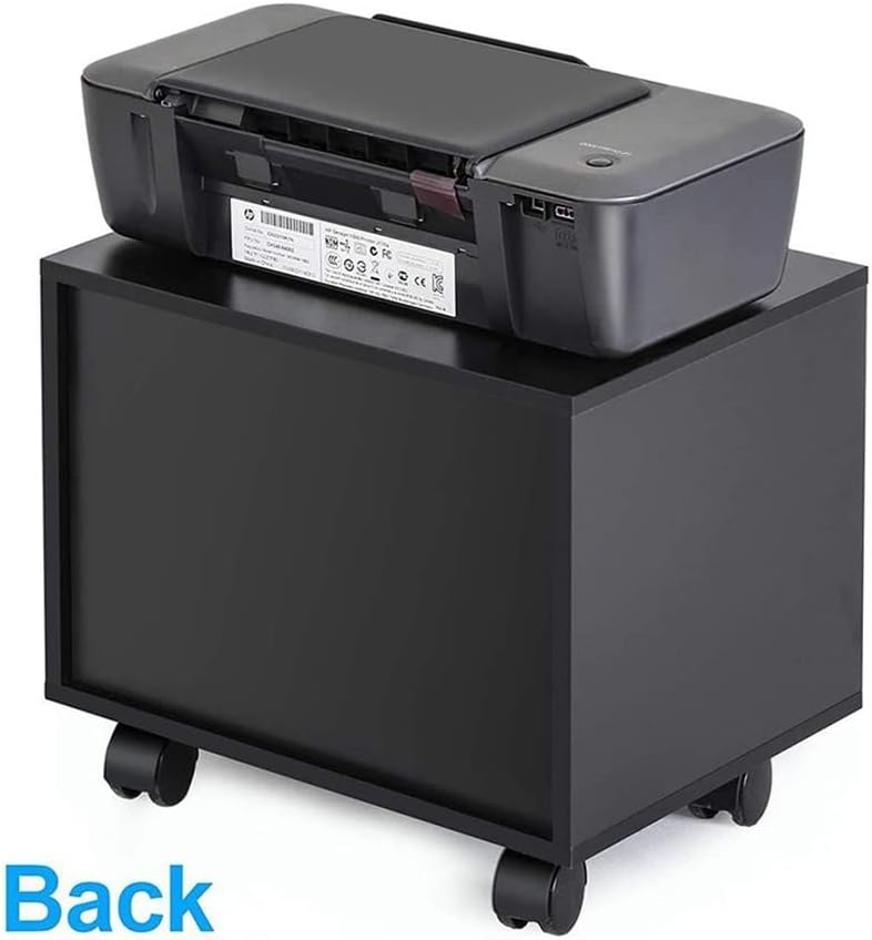 2-Tier Mobile Under Desk Printer Stand, Wood Under Desk Printer Table with Wheels, Small Black Rolling Printer Cart for Home, Office, Scanner, Fax Machine, Computer, Copier