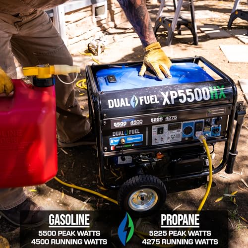 DuroMax XP13000HXT 13,000-Watt 500cc Tri Fuel Gas Propane Natural Gas Portable Generator with CO Alert, Black/Blue