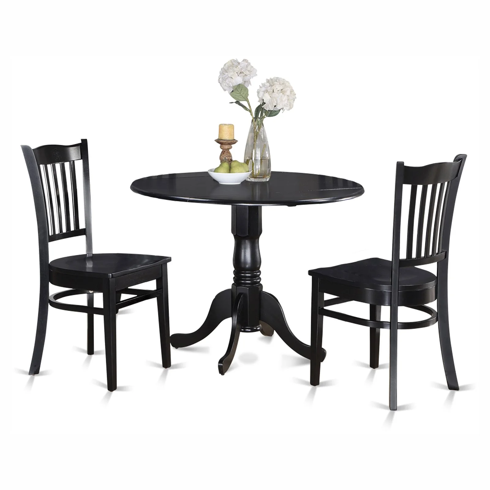 East West Furniture DLGR3-BLK-W 3 Piece Small Kitchen Table and Chairs Set-Round Kitchen Table and 2 Dinette Chairs