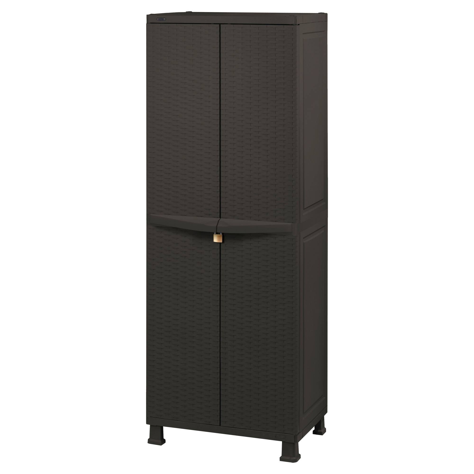 Keter Tall Resin Plastic Rattan Storage Cabinet, Brown