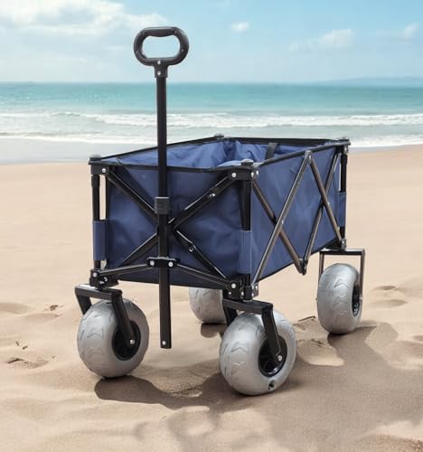 Beach Wagon with Big Wheels for Sand - All Terrain Steel Frame Utility Cart with 9" Pneumatic Tires, Collapsible Folding Design (Sand Warrior RX800 Green)