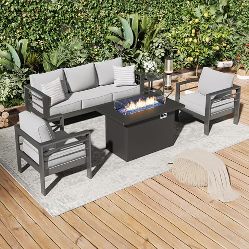 UDPATIO 8 Piece Aluminum Patio Furniture Set, Oversized Modern Outdoor Furniture Set with Olefin Fabric Cushion for Patio Deck Backyard, Dark Grey(with Waterproof Covers)