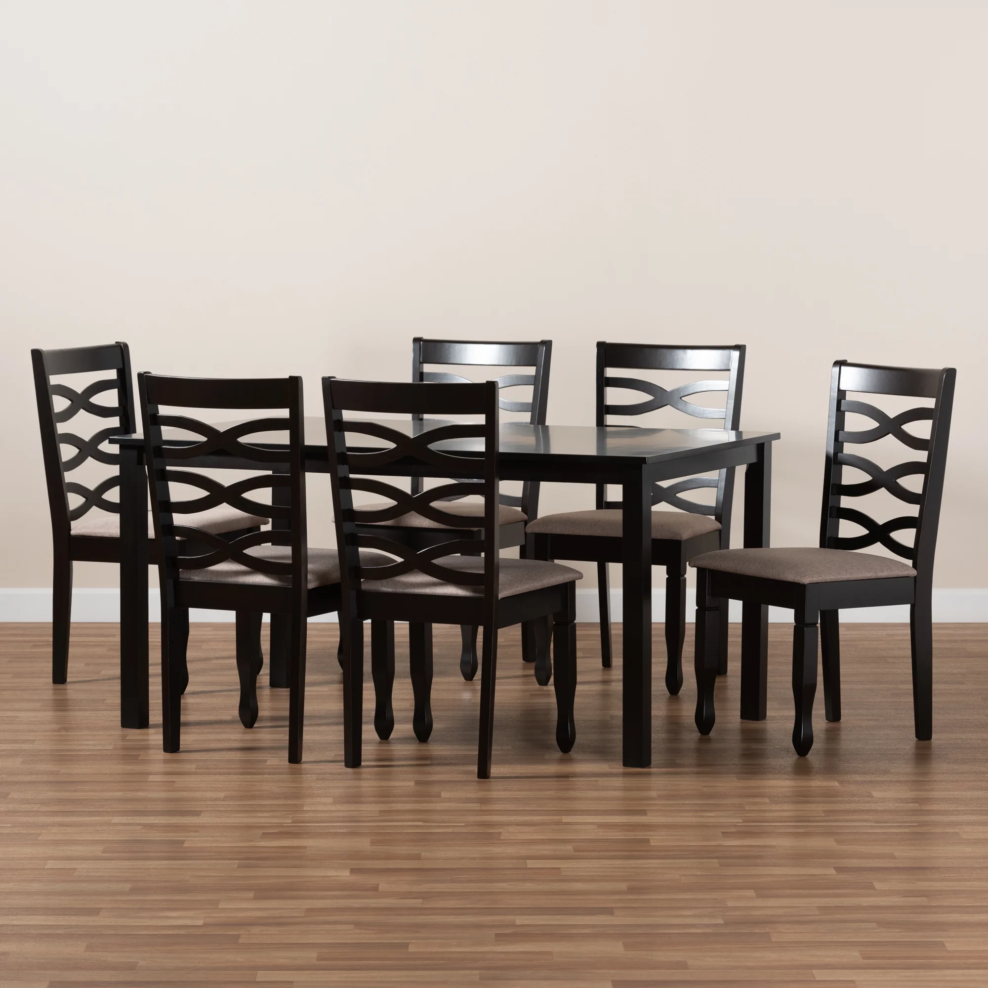 Baxton Studio Lanier Modern and Contemporary Sand Fabric Upholstered Dark Brown Finished 2-Piece Wood Dining Chair Set