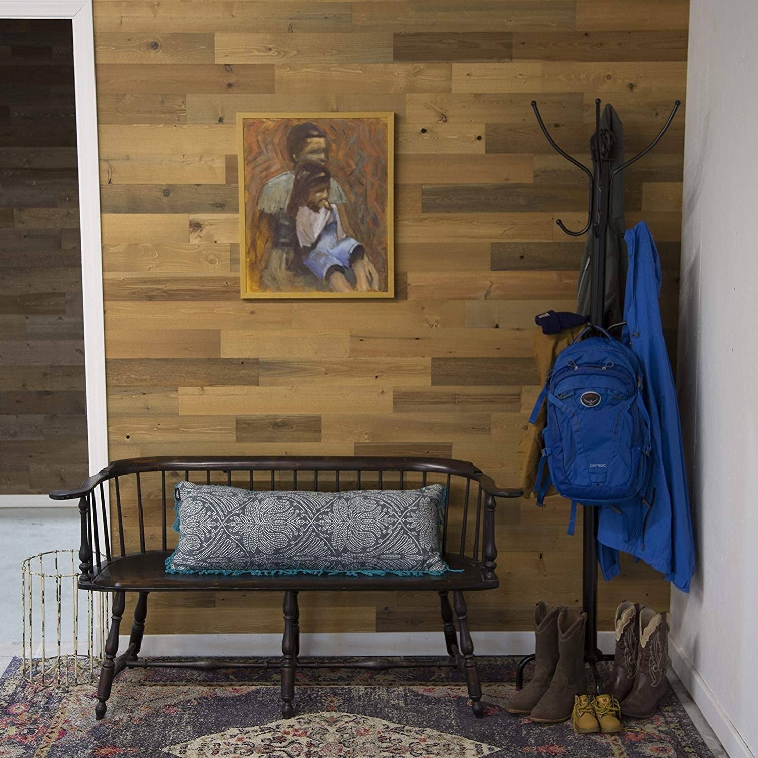 Timberchic Reclaimed Wooden Wall Planks - Peel and Stick Application (Sandy Beach) - 40 Sq. ft. - 5x22 Width