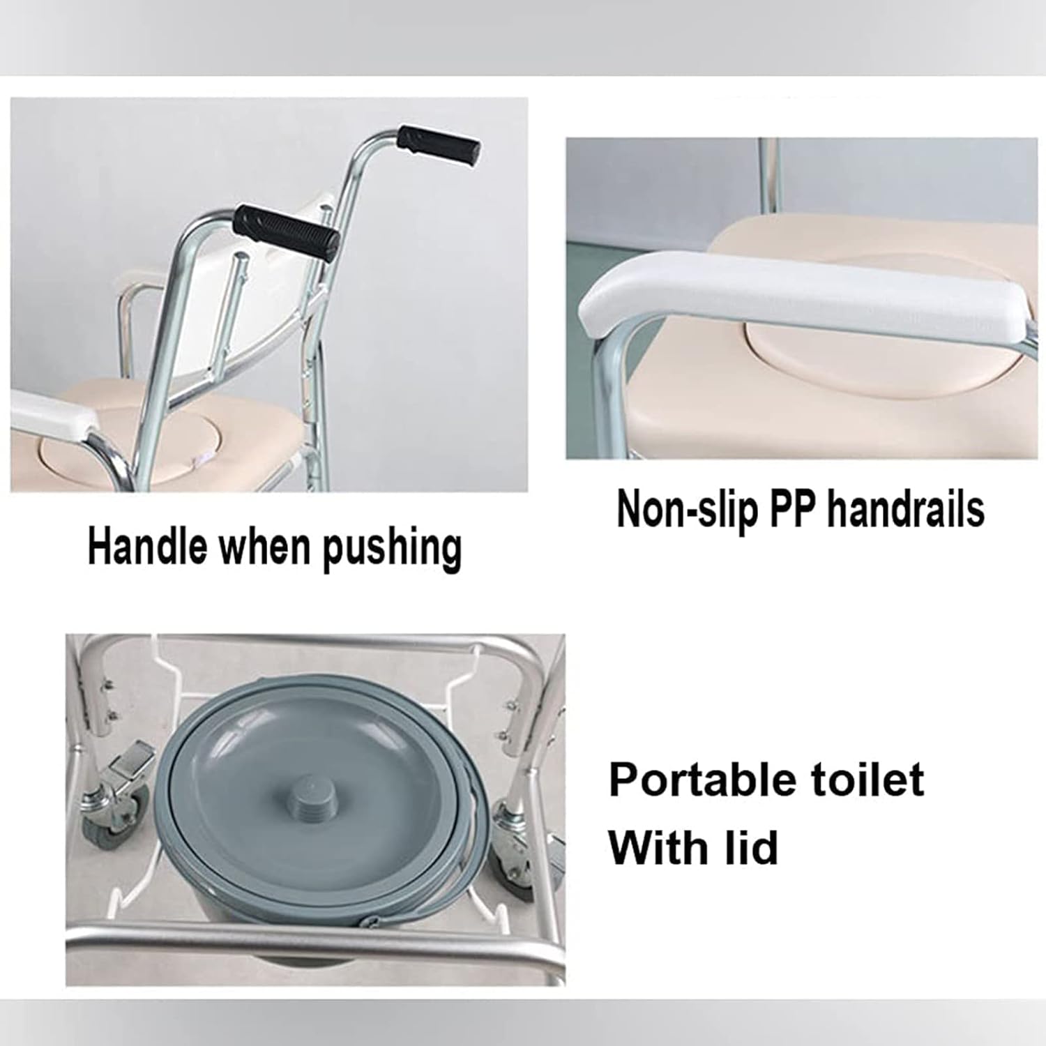 KOHARA Shower Commode Chair with Wheels, 3 in 1 Shower Wheelchair for Toilet with Anti Skid Arms 4 Locking Casters Detachable Bucket Shower Chair for Elder Disabled Nursing U (O)