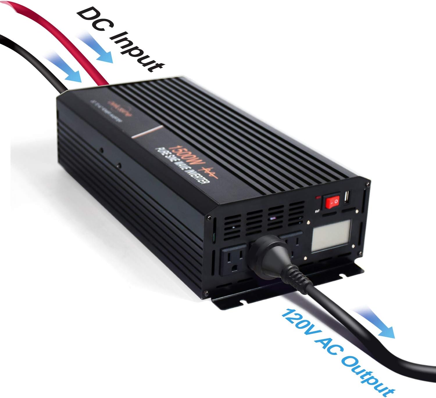 aeliussine Power Inverter 2000W Pure Sine Wave Inverter 12v DC to AC 120v Peak 4000 Watt Converter with LCD Display USB Charge Port for Car RV Boat Solar Power System.