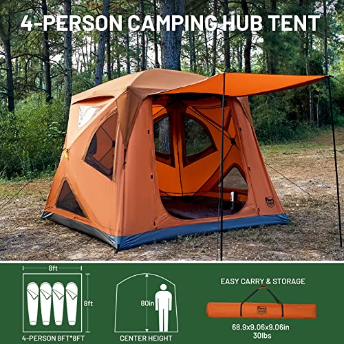 TIMBER RIDGE 4 Person Instant Pop Up Cabin Tent, Weather Resistant Camping Hub Tent, Easy Setup Portable Family Tent with Rain Fly and Carry Bag for Camping Hiking Outdoor Travel