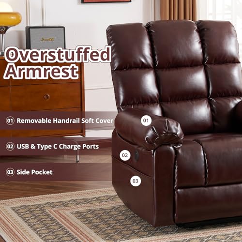 Oversized Power Lift Recliner Chair for Elderly, Extra Wide Lift Chair with Masssage and Heat, Chenille Electric Recliner Chairs for Big and Tall, USB Ports, Coffee