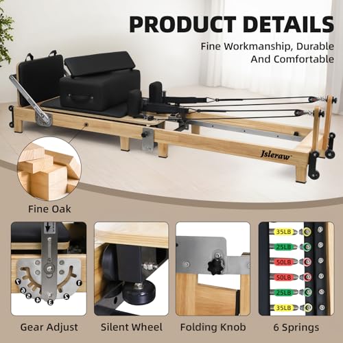 Pilates Reformer Machine Folding Pilates Reformer Oak Pilates Exercise Bed Home Multifunctional Silent Pilates Core Reformer(Solid Wood)