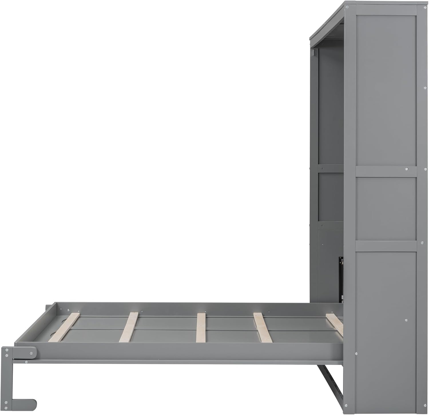 Queen Size Murphy Bed with Shelves, Easy Fold Wood Wall Bed, Space-Saving Murphy Bed Cabinet Queen for Guest Room Home Office,Grey