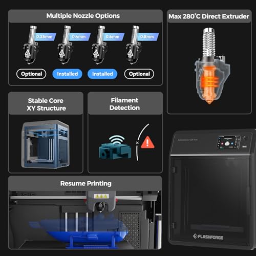 FLASHFORGE Adventurer 5M Pro 3D Printer, 600mm/s Max High-Speed 3D Printers with Auto Leveling, Dual Filtration System, Remote Monitoring, Quick Detachable Nozzle,Effective Cooling, Automatic Shutdown