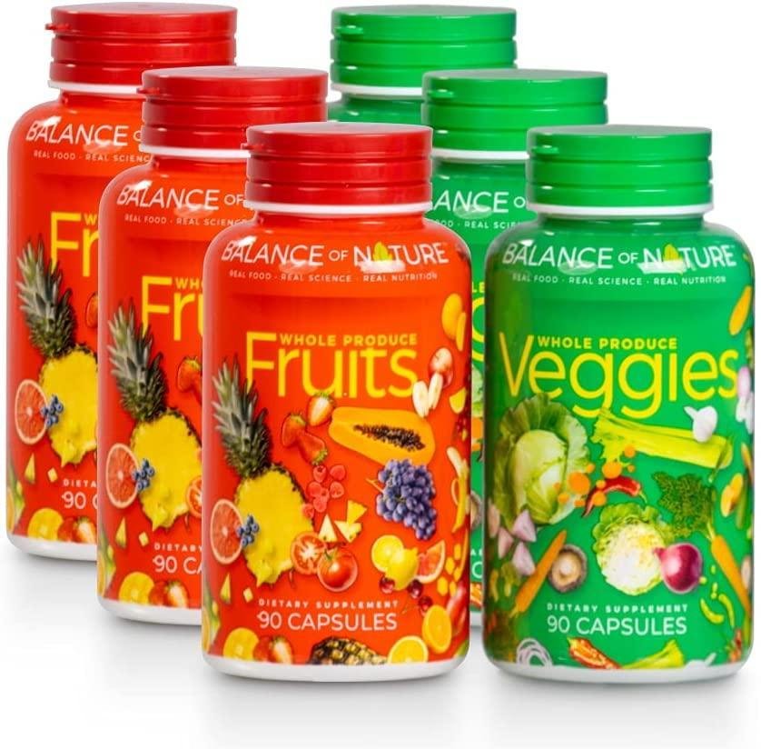 Balance Of Nature Fruit and Vegetable Supplements – 90 Fruits and 90 Veggies Capsules (3-Sets) – Green and Red Superfood, Better Than Multivitamins, No Fillers/Extracts, 100% Natural Whole Food
