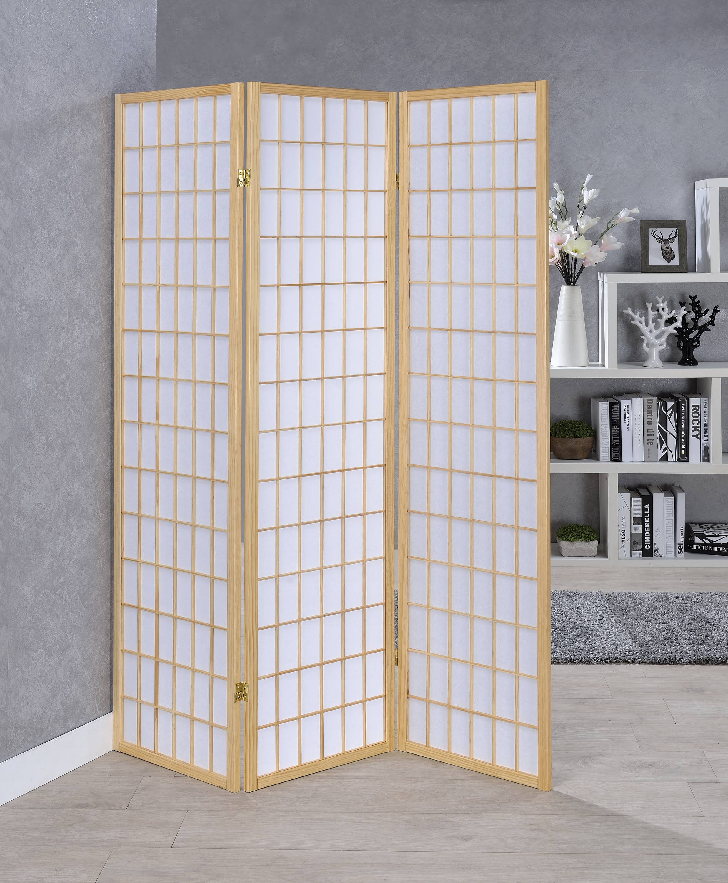 Shoji 3 Panel Room Divider Folding Screen, Natural