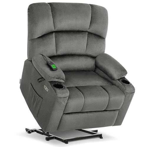 MCombo Large Dual Motor Power Lift Recliner Chair for Elderly, Massage and Heat, Lay Flat, Zero Gravity, Home Button, USB Port, Fabric 7680 (Large, Beige)