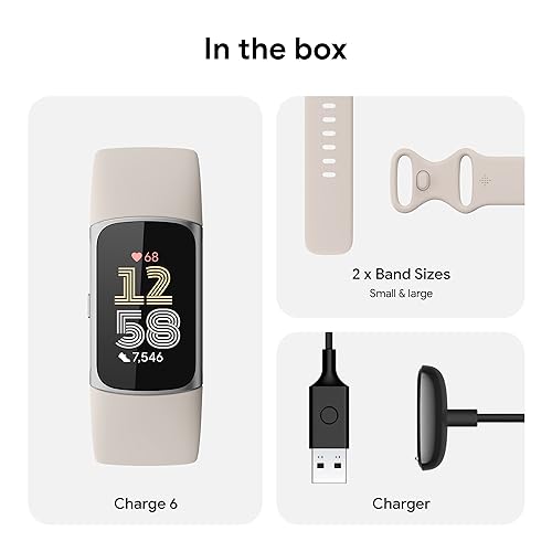 Fitbit Charge 6 Fitness Tracker with Google apps, Heart Rate on Exercise Equipment, 6-Months Premium Membership Included, GPS, Health Tools and More, Gold/Coral, One Size (S & L Bands Included)