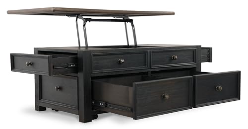 Signature Design by Ashley Bolanburg Farmhouse Lift Top Coffee Table with Drawers, Antique Cream & Brown