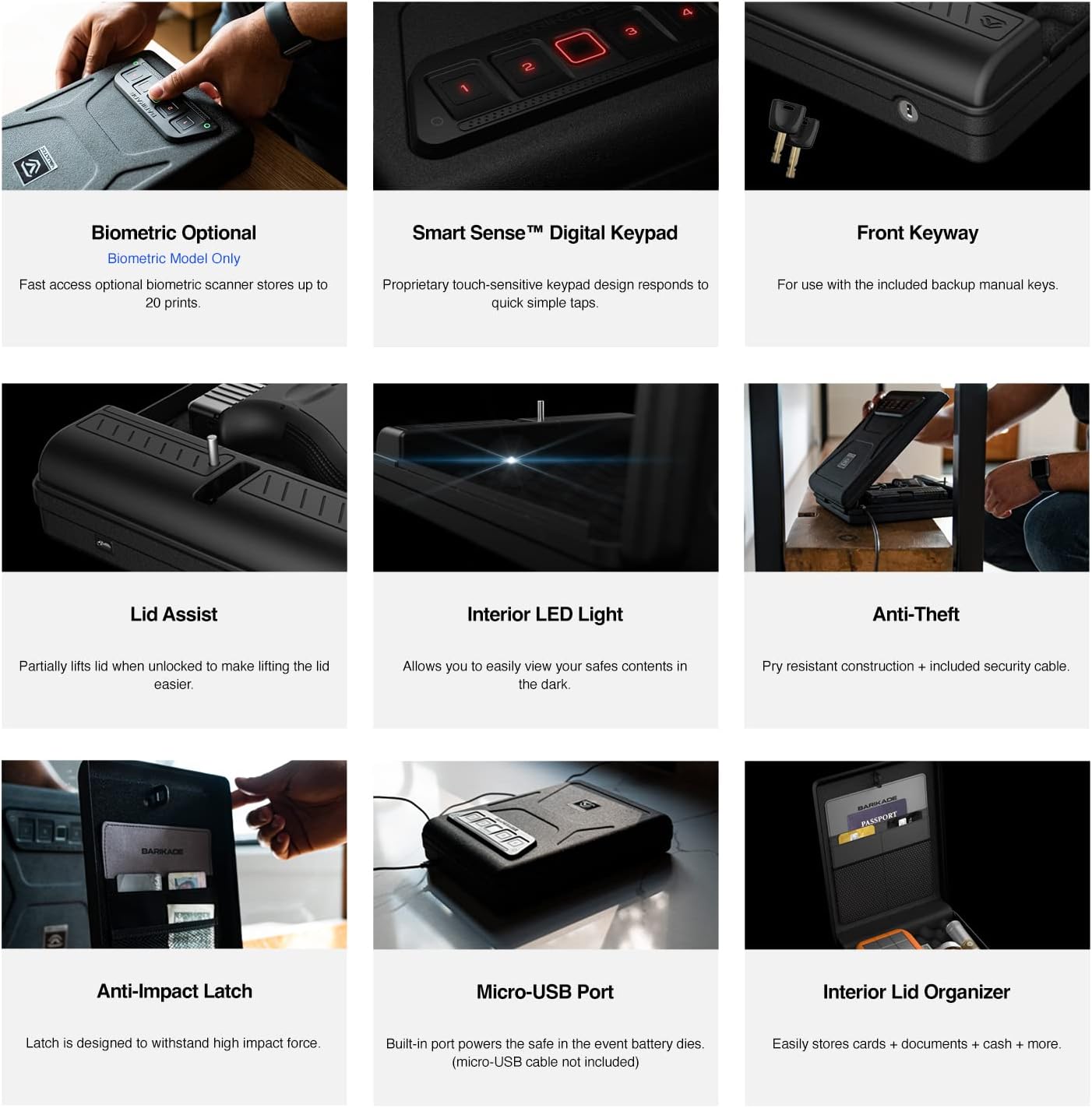 Vaultek Barikade Series 1 Compact Pistol Safe (Biometric + Lid Organizer)