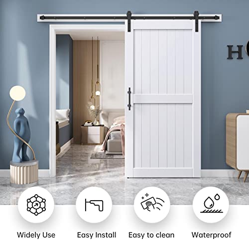 EaseLife 54 x 84 inch White Barn Door with 9FT Sliding Door Hardware Kit Included & Handle,Solid Wood Covered with Waterproof PVC Surface,DIY Assemblely,Easy Install,H-Frame,Fit 50-52in Wide Opening