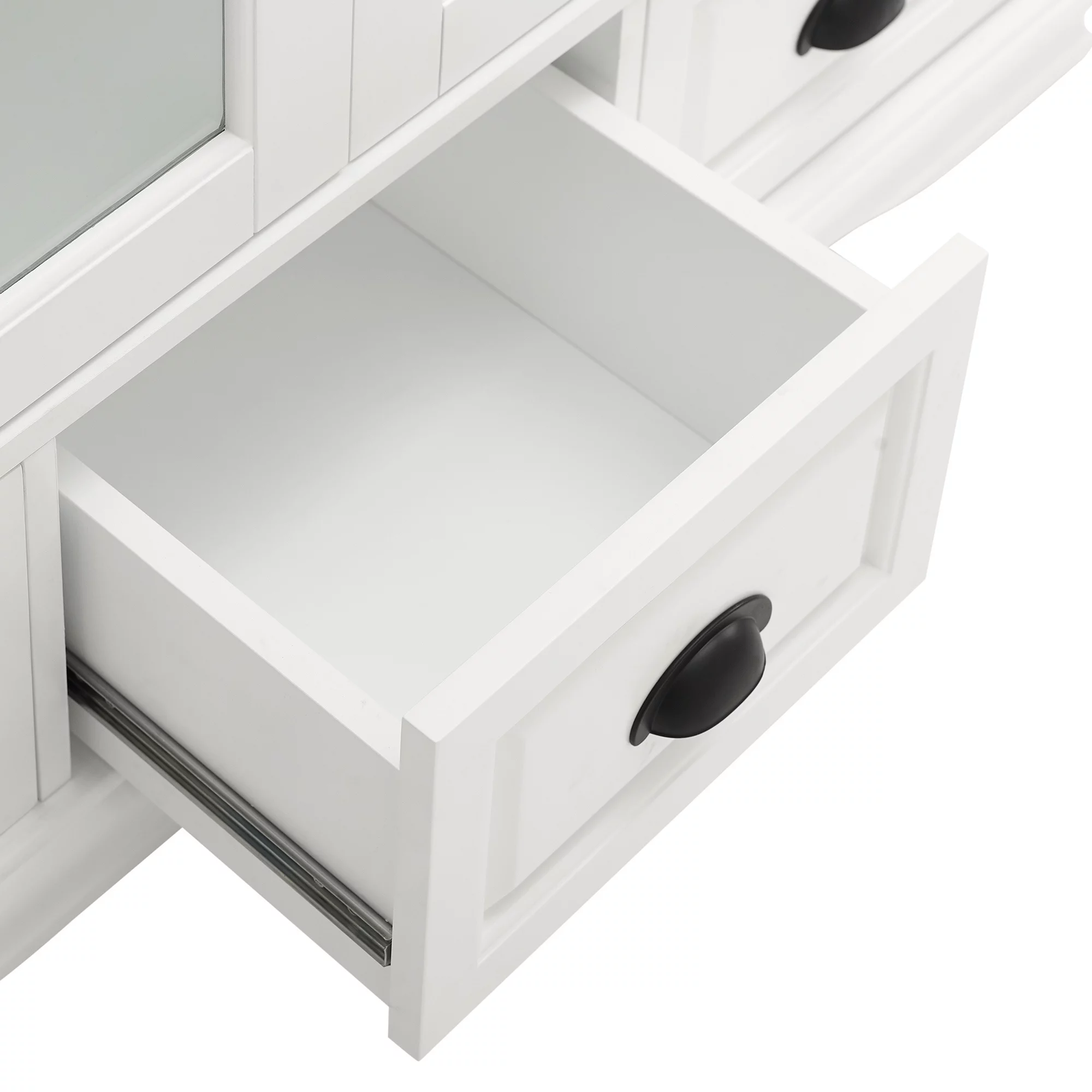 Storage Cabinet with Tempered Glass Doors Curio Cabinet with Adjustable Shelf Display Cabinet with Triple Drawers, White