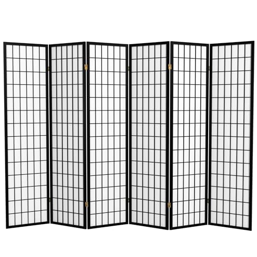 Red Lantern 6 ft. Tall Window Pane Shoji Screen-Natural-4 Panels Room Divider