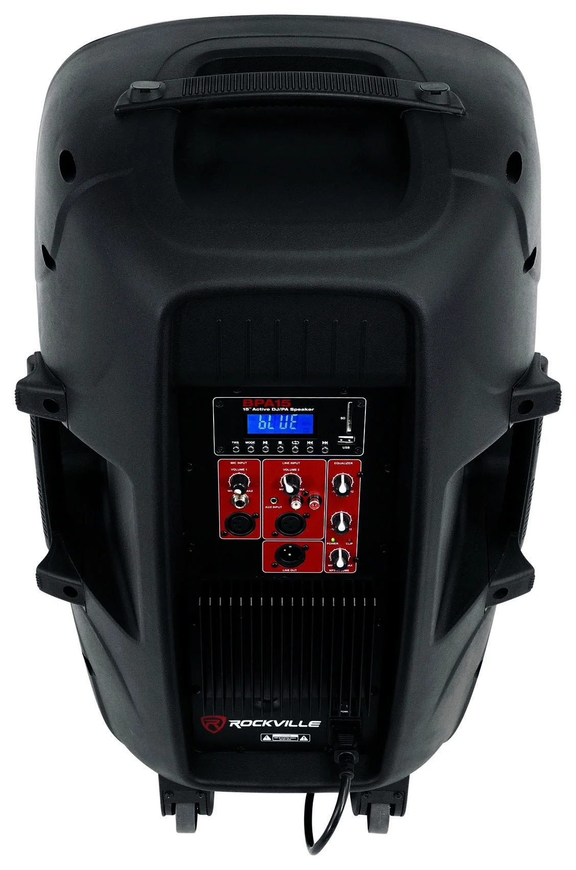 (2) Rockville BPA15 15" 1600w Active PA/DJ Speakers+Mixer+Mic+Stands+Cables+Bag