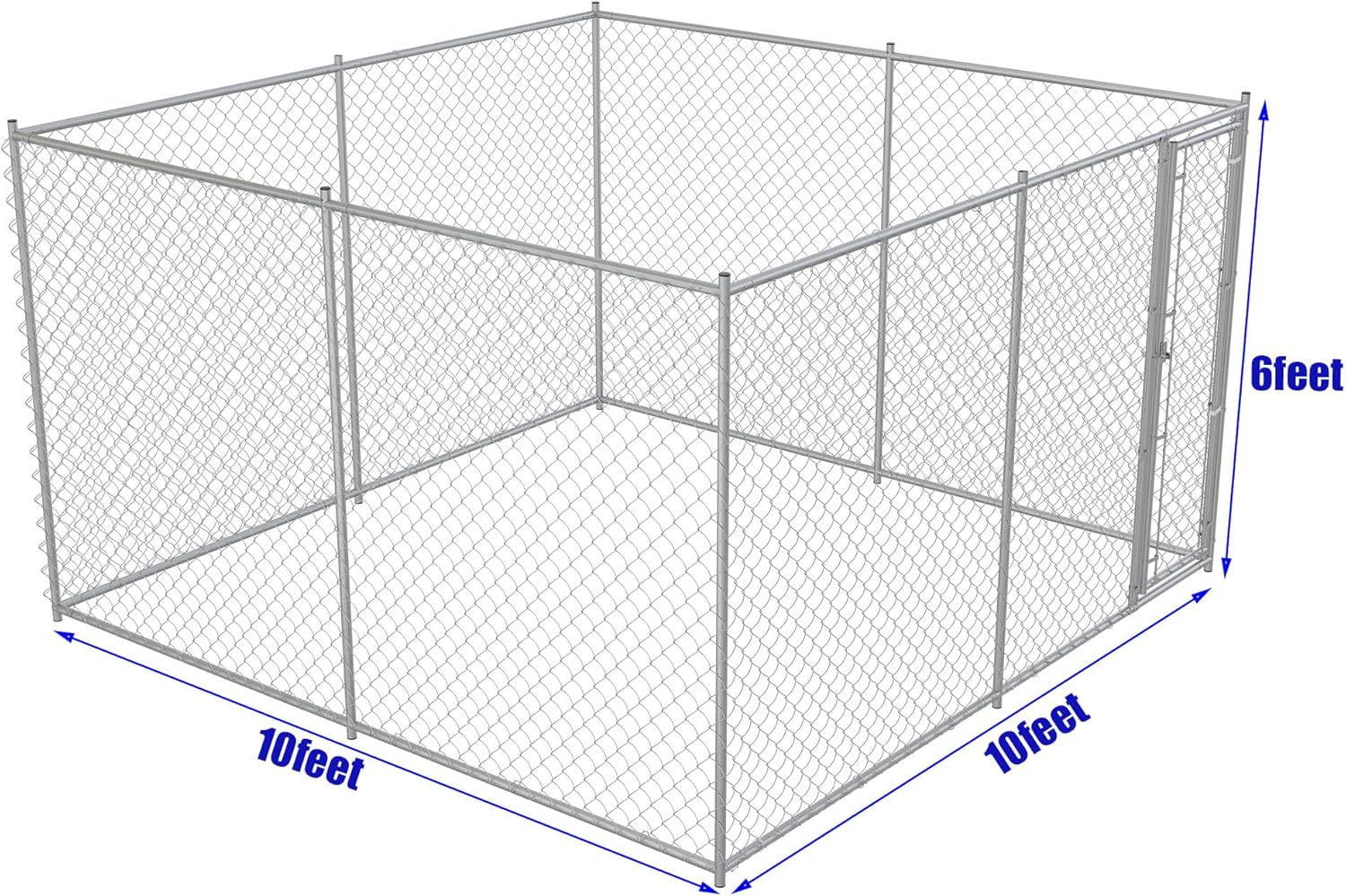 10x10x6 Large Dog Kennel Outdoor, Heavy Duty Dog Cage with Secure Lock,Square Dog Pen Run,Galvanized Chain Link Dog Crate Metal Dog Pen Enclosure House for Backyard Farm(10'Lx10'Wx6'H)
