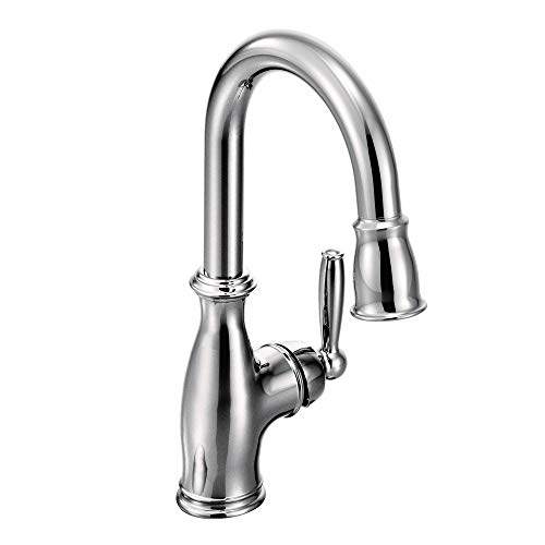 Moen Brantford Oil Rubbed Bronze Traditional One-Handle High-Arc Pulldown Bar Faucet with Reflex Docking System and Power Clean, 5985ORB
