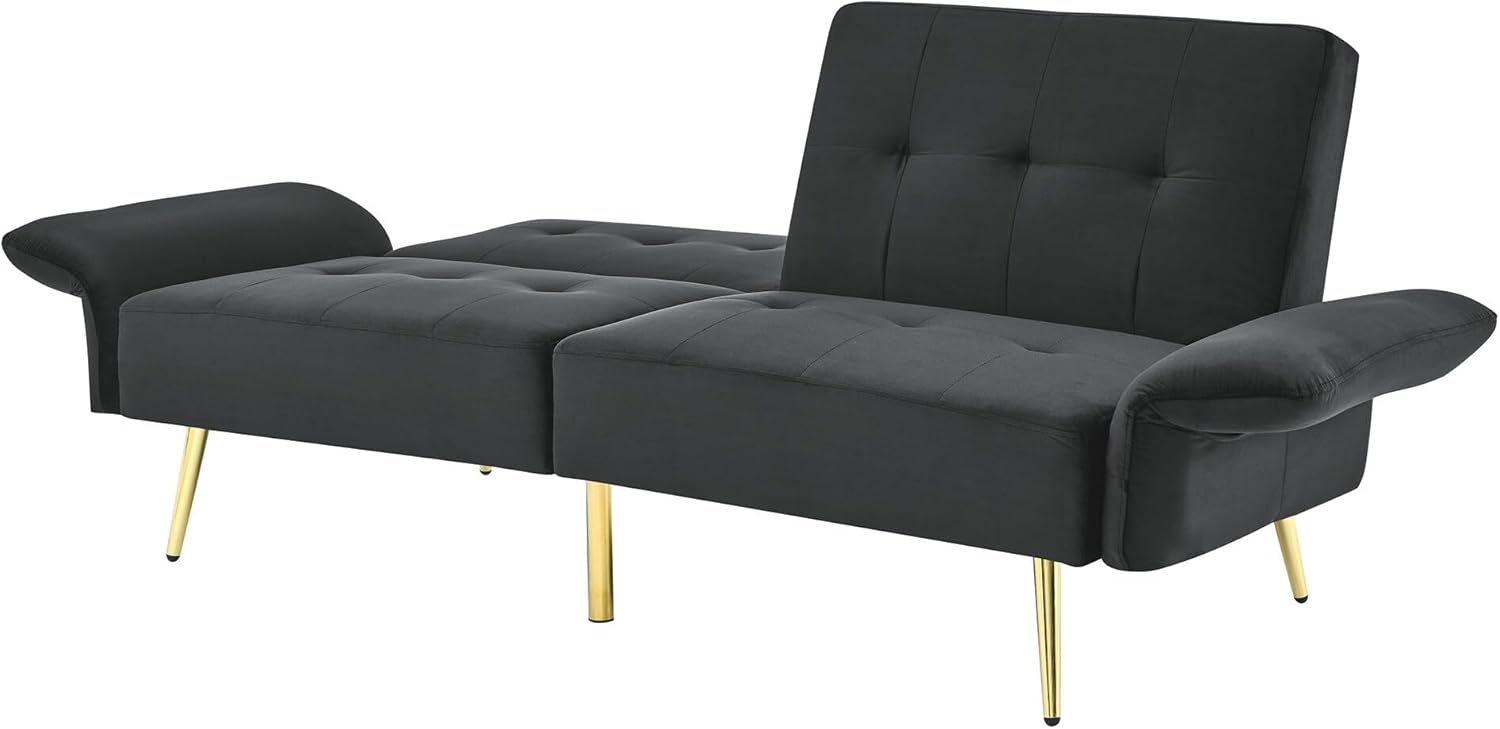 Velvet Convertible Sleeper Loveseat Bed Futon Couch W/Pocket Black Moroccan Lake House Modern Contemporary Solid Wood 8-Way Hand Tied Manual Recline
