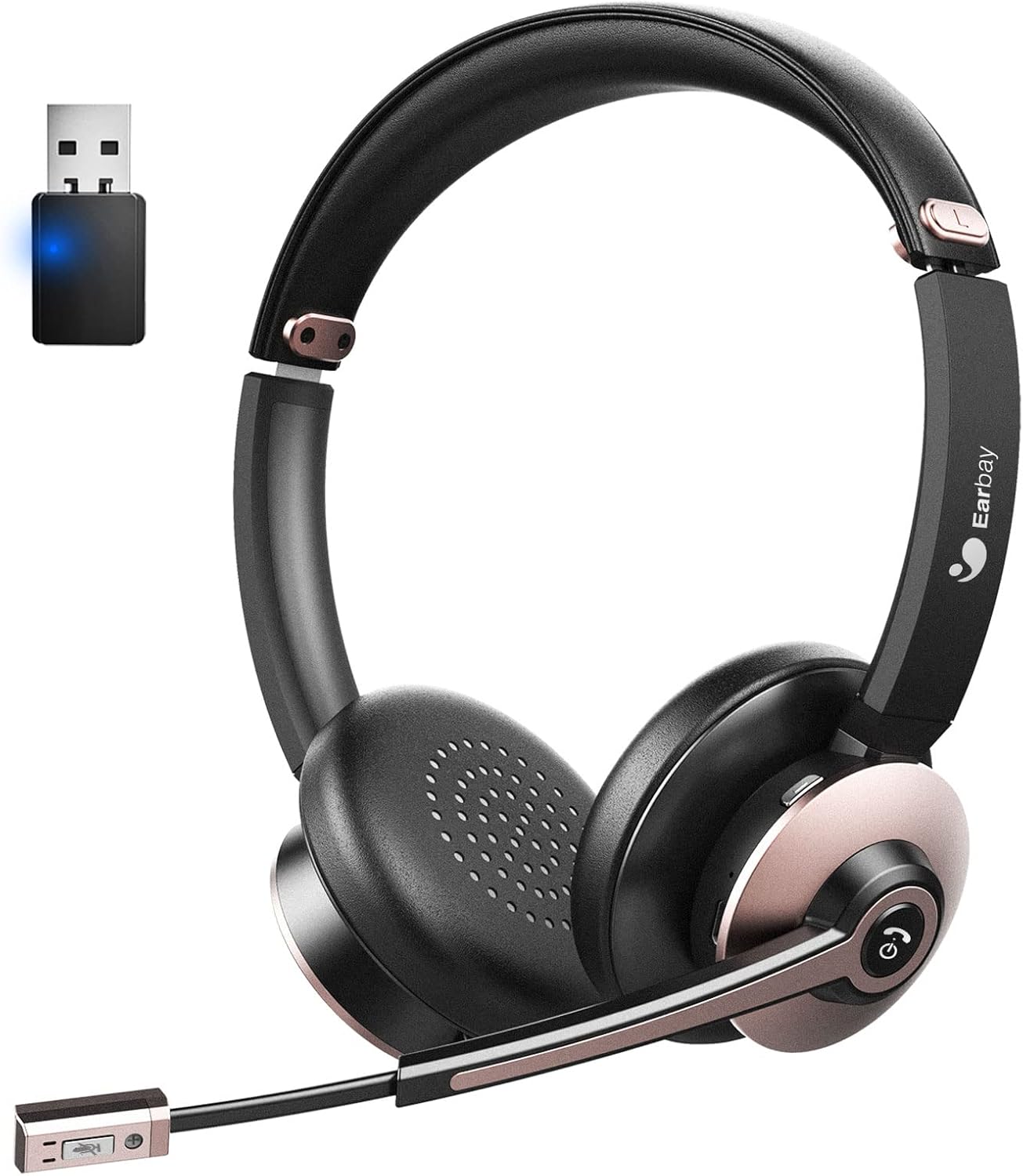 Bluetooth Headset with Microphone Noise Cancelling, Wireless Headset with Mic & USB Dongle, Dual Connect Office Headset, On-Ear Headphones Bluetooth 5.0, 28hrs Talk time for PC/Office/Zoom/Skype