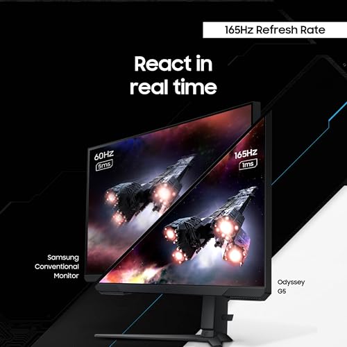 Samsung 34' Odyssey G5 Ultra-Wide Gaming Monitor with 1000R Curved Screen, 165Hz, 1ms, FreeSync Premium, Large Display, Eye Comfort, Multiple Ports, WQHD, LC34G55TWWNXZA, Black