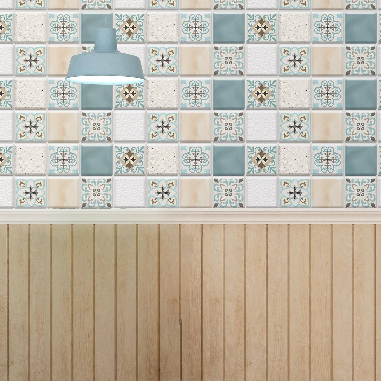 Walplus 3D Sticker Tile Splashbacks Mosaics Peel and Stick Kitchen Backsplash - 32pcs - Limestone Spanish