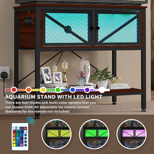 40-50 Gallon Fish Tank Stand, Aquarium Stand with Power Outlets & LED Light, Cabinet for Fish Tank Accessories Storage, Heavy Duty Metal Frame, 760LBS Capacity, White