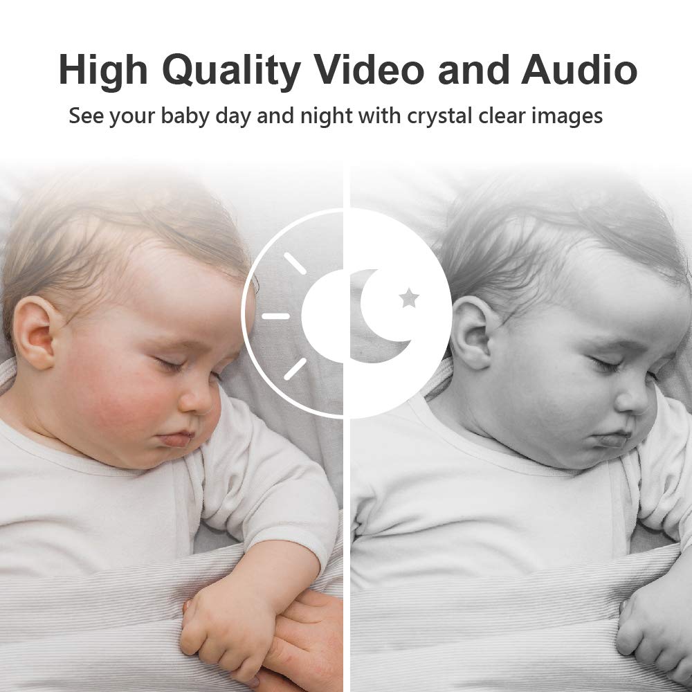 nannio Hero2 Video Baby Monitor with Camera and Audio, Two-Way Talk, Auto Night Vision, Voice Activation, 5 Lullabies, 985ft Range, Long Battery Life, Non-WiFi, Baby Shower Gifts, 2 Years Warranty