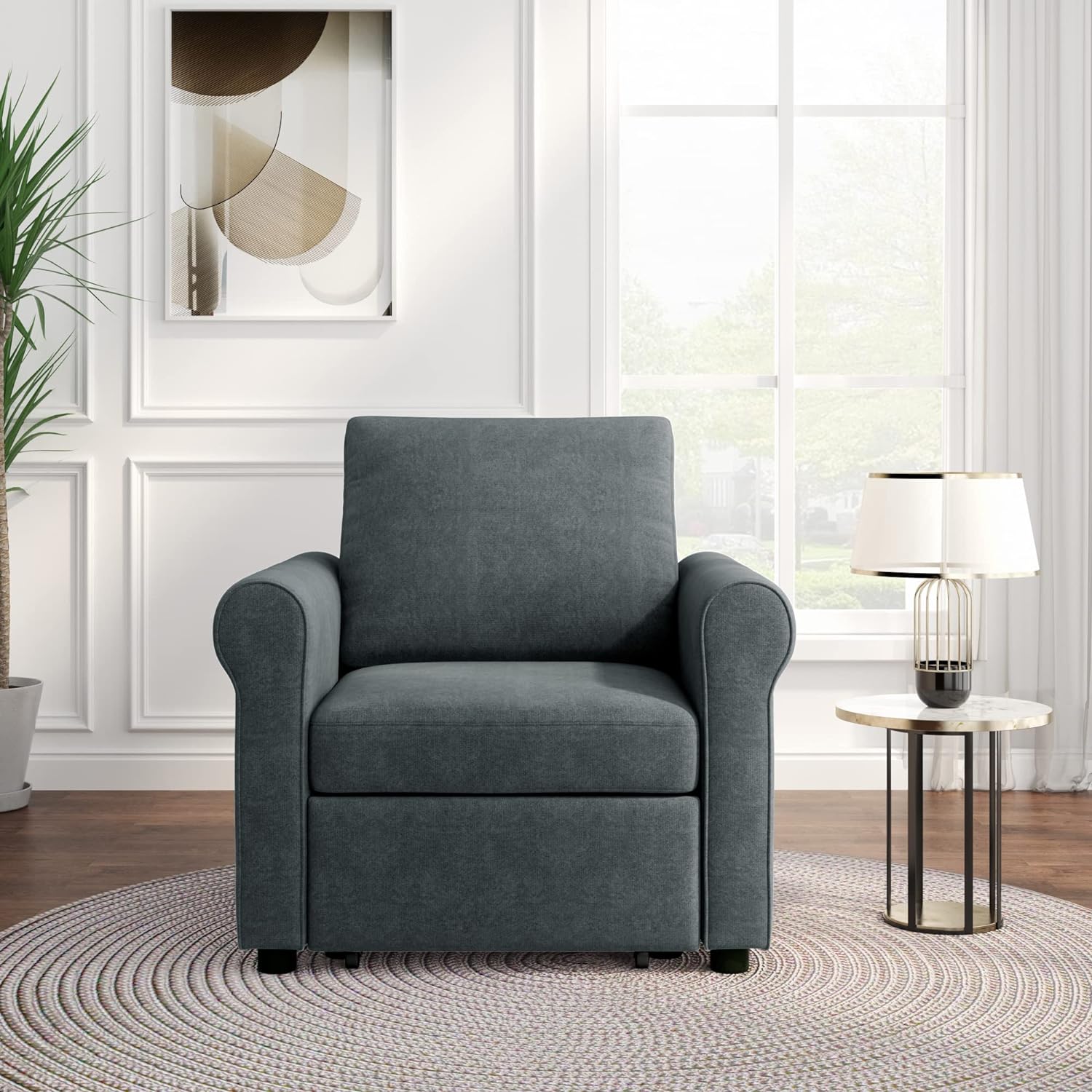 Sofa Bed Chair, Convertible Sleeper Chair Bed, Adjust Backrest Into A Sofa, Single Bed, Modern Chair Bed For Living Room Bedroom, Dark Blue