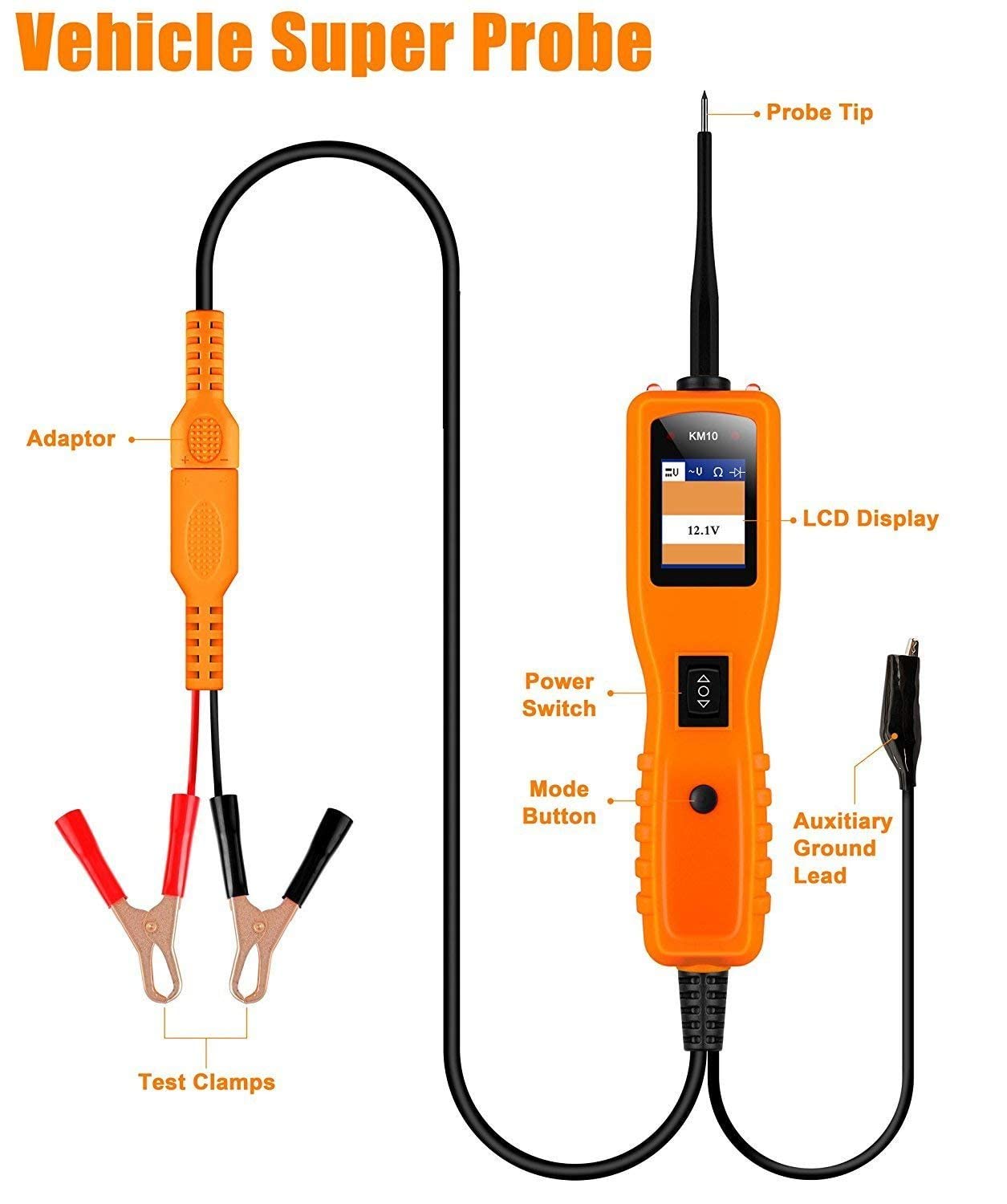 KZYEE KM50 Power Circuit Probe Kit, 12V 24V Automotive Circuit Tester Electrical System Tool, Frequency Duty Cycle Fuel Injection Circuit, AC DC Resistance Digital Voltage Tester, Short Finder