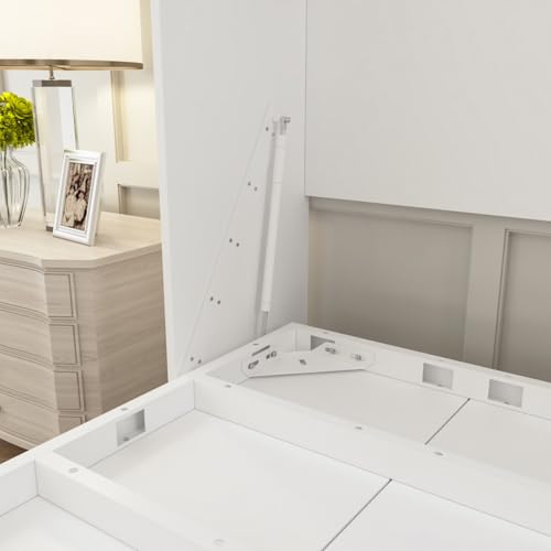 Queen Size Murphy Wall Bed, Modern Space-Saving Murphy Bed Cabinet Foldable Platform Bedframe for Guest Room Home Office, White 87.1”L x 64.6”W x 85.6”H