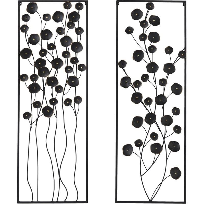 Leeds u0026 Co Black Metal Farmhouse Floral Wall Decor (Set of 2)