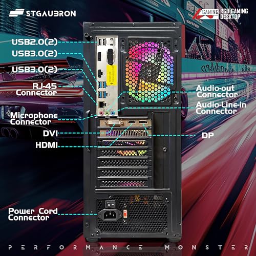 STGAubron Gaming PC Desktop Computer, Intel Core I7 up to 3.9 GHz, Radeon RX 580 8G, 16G RAM, 512G SSD, WiFi, Bluetooth 5.0, RGB Fan x6, RGB BT Sound Bar, Windows 10 Home
