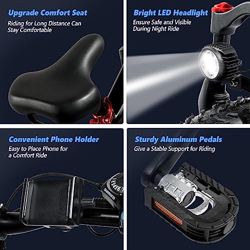 PEXMOR Electric Bike for Adults, 750W(Peak 1000W) 30MPH | Full Suspension Mountain Ebike, 60+ Miles 48V 12AH Removable Battery, 26 Fat Tire Foldable Commuter Electric Bicycle 21 Speed, UL2849