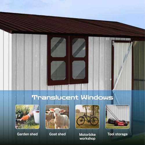 10' x 8' Large Outdoor Storage Shed, Sturdy Metal Building w/Windows & Lockable Doors for Garden, Backyard, Poolside and Lawn, Grey