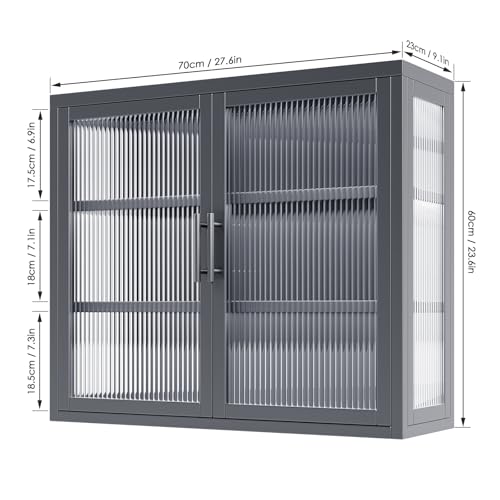 Retro Style Haze Double Glass Door Wall Cabinet with Detachable Shelves for Office, Dining Room,Living Room, Kitchen and Bathroom White