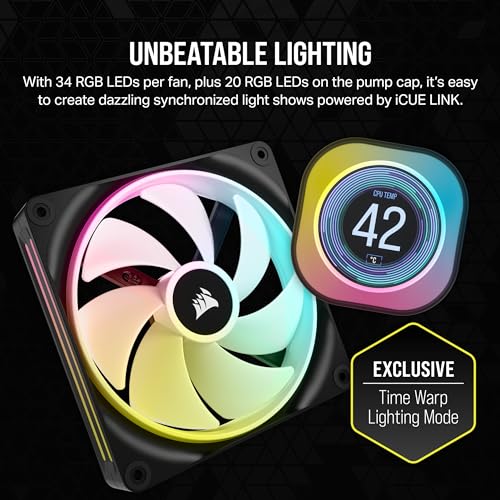 CORSAIR iCUE Link H150i LCD Liquid CPU Cooler - 360mm AIO - QX120 RGB Fans - 2.1” IPS LCD Screen - Fits Intel LGA 1700, AMD AM5 - iCUE Link System Hub Included - White