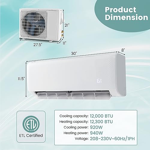 RELAX4LIFE Mini Split Ac/Heating System - Mini Split Air Conditioner w/Heat Pump, Remote Control, Timer, Self-Cleaning, Installation Kit, Inverter Split AC Unit