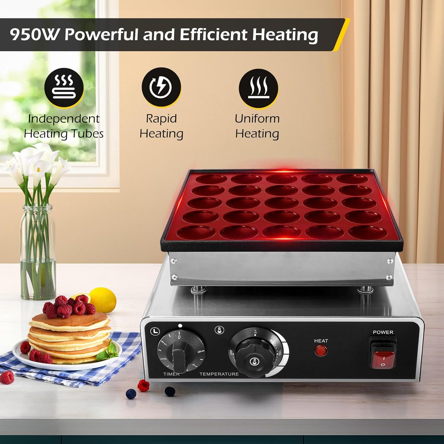 Dyna-Living Mini Dutch Pancake Maker 25PCS Commercial Mini Pancake Maker Non-stick Dorayaki Maker Electric Dutch Pancake Baker 950W Mini Pancake Dutch Machine for Home Kitchen