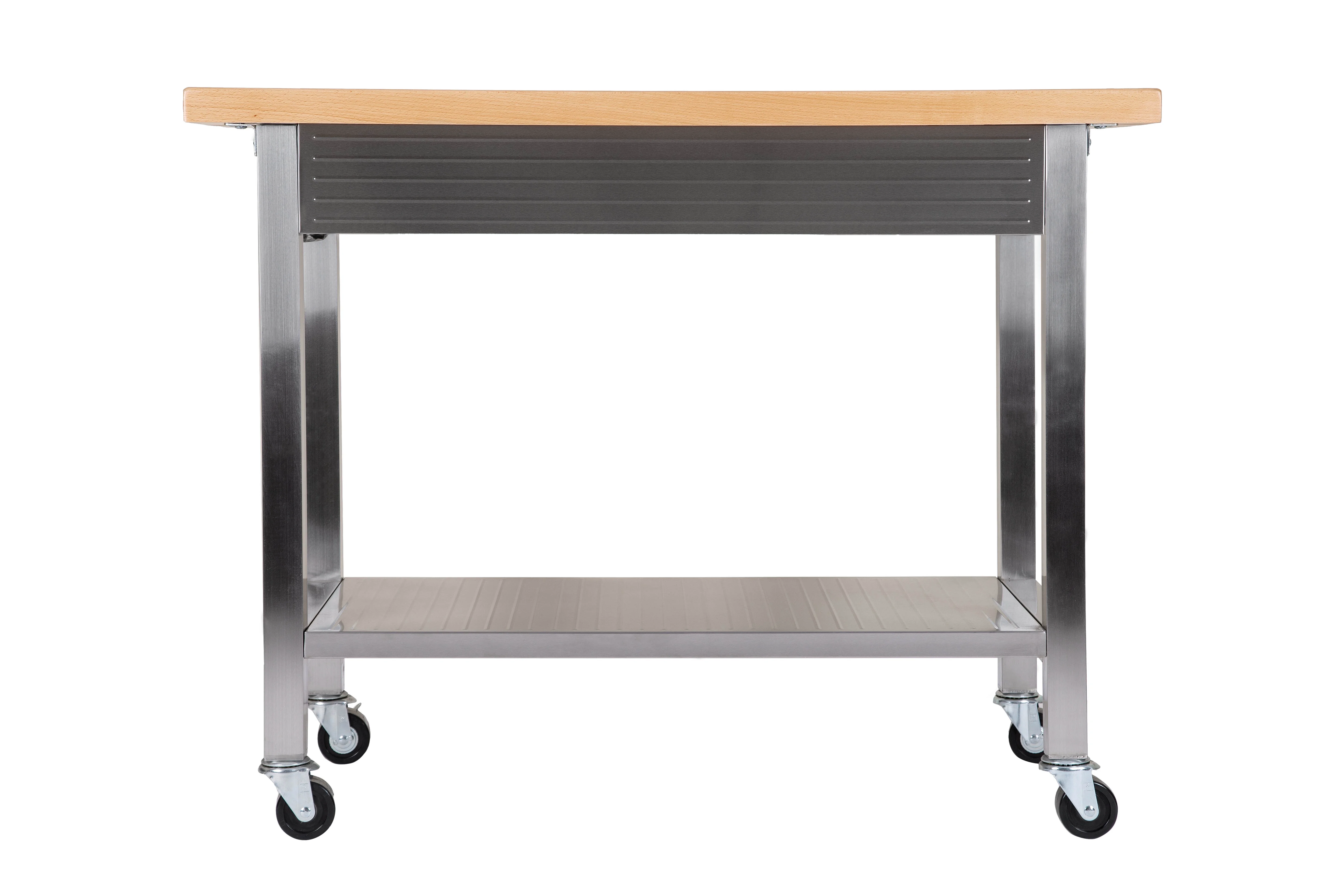 Seville Classics UltraHD Stainless Steel Workcenter Professional Kitchen Island, 2-Drawer, Peg Boards, Steel, Solid Wood Top