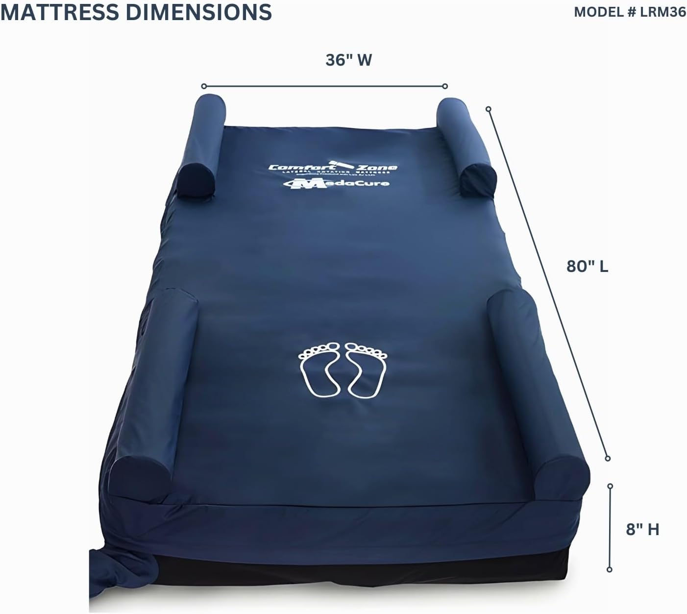 Medacure Lateral Rotation Mattress - Alternating Pressure and Low Air Loss, True Bariatric, 450 Lbs Weight Capacity - 80" L x 36" W x 8" H with 2" Defined Perimeter - LRM36